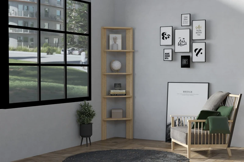 Modern Oak Bookshelf, 160 cm Height, 45 cm Width, 30 cm Depth | 100% Melamine Coated, 18 mm Thick | Wall Mountable, Stylish Scandinavian Design, Extra Storage - Image 1