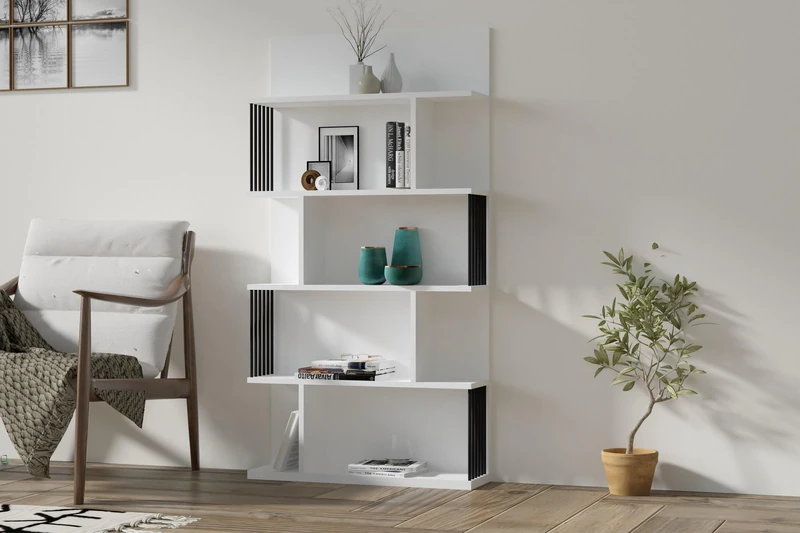 Stylish White Bookshelf, 80 x 160 x 21.8 cm, 100% Melamine Coated Particle Board, 18 mm Thick, Wall Mountable, Multiple Shelves, Ideal for Home and Office