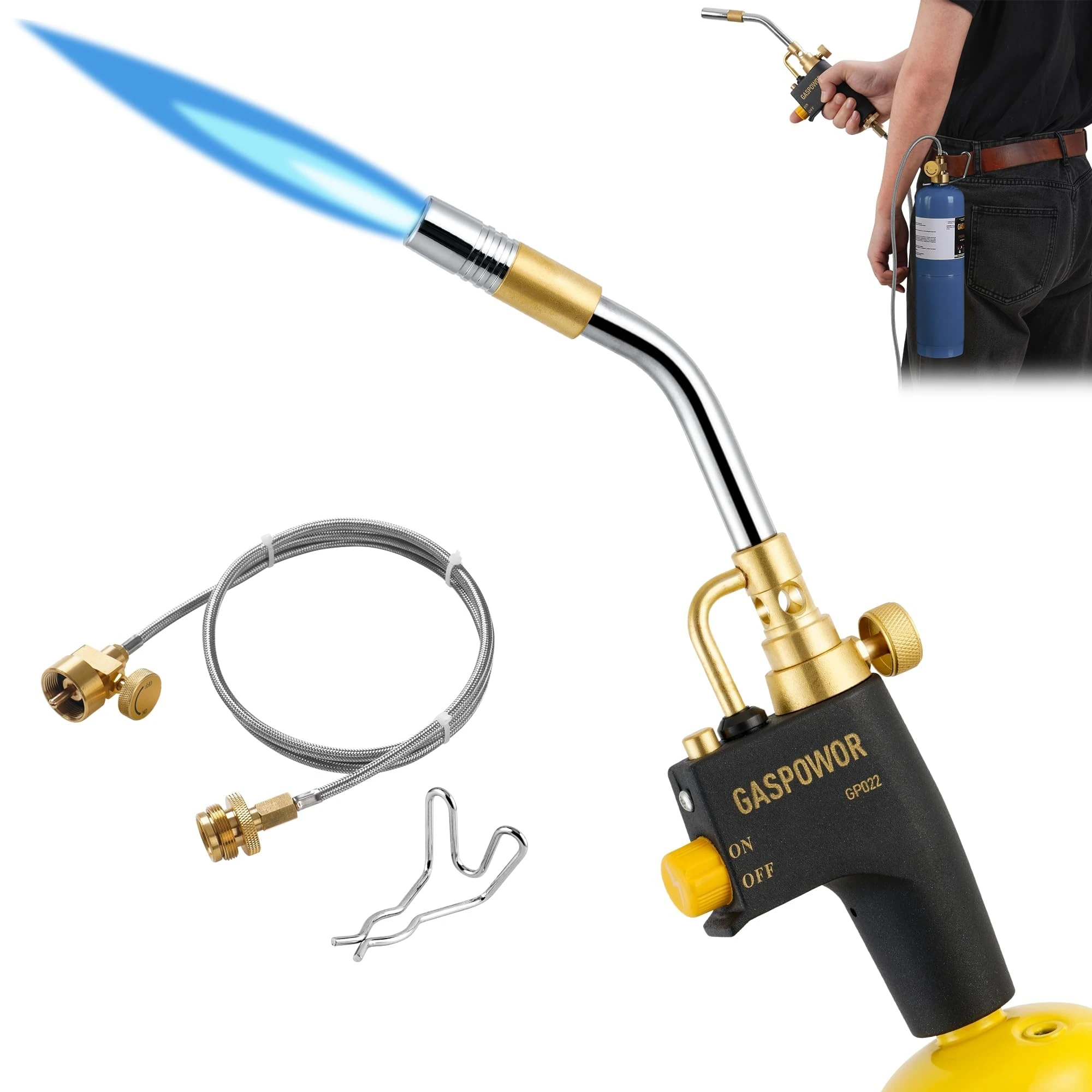High Intensity Propane Torch Head with Hose & Cylinder Clip, Gas Torch Head Fuel by Propane,MAPP, Welding Torch, Trigger Start Torch Lighter,Blow Torch (CSA Certified, Fuel Not Included)