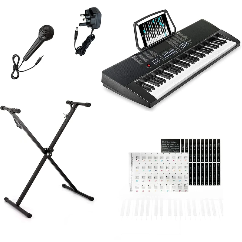 Crystals 61-Key Digital Piano Keyboard with Adjustable X-Frame Stand, Microphone & LED Display – Beginner-Friendly Electric Piano Keyboard 61 Keys – Portable Digital Electric Keyboard Piano with Stand