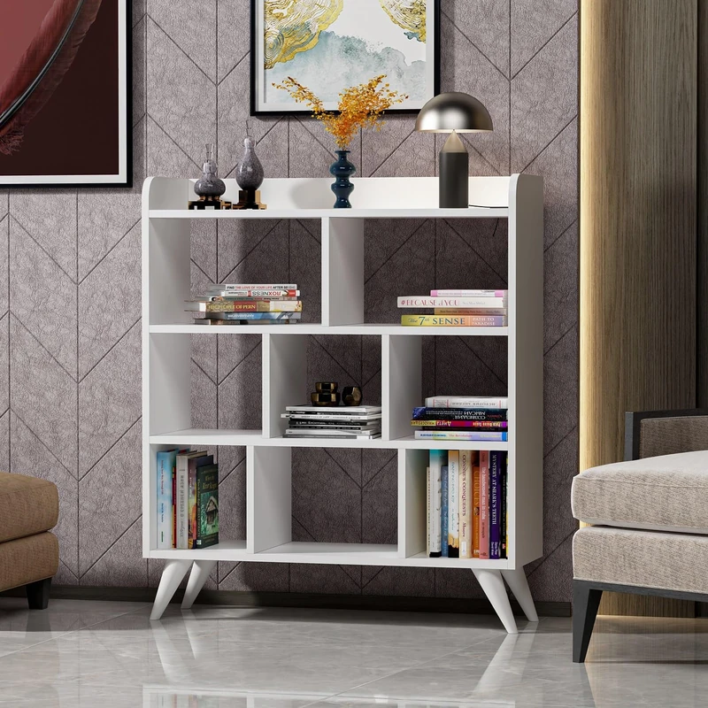 Stylish White Bookshelf, 90 x 105 x 30 cm, 100% Melamine Coated Particle Board, 18 mm Thick, Ample Shelves for Modern Home & Office Storage - Image 1