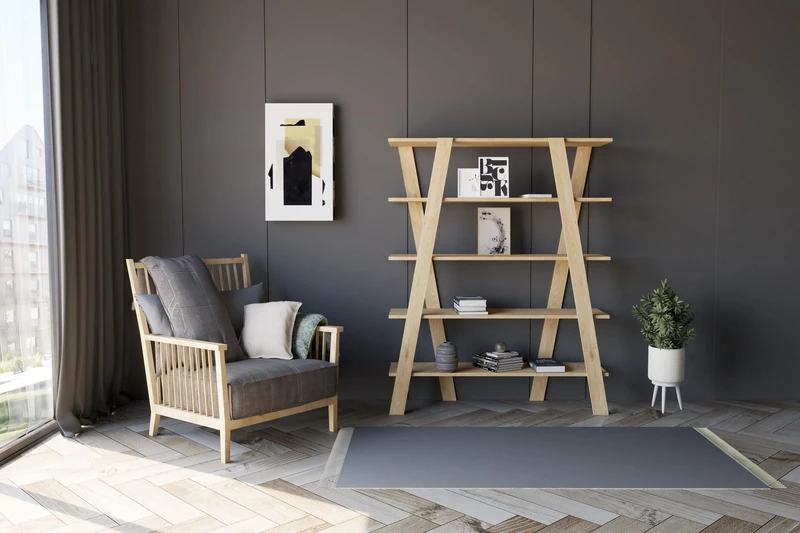 Hanah Home Scandinavian Bookshelf, Sapphire Oak, 120 x 150 x 25 cm, 100% Melamine Coated Particle Board, 18 mm Thick, Stylish Storage with Numerous Shelves