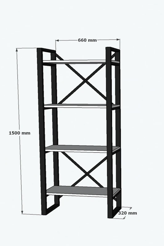Hanah Home Stylish Wall-Mounted Bookshelf, 66 cm x 150 cm x 32 cm, 100% Melamine Coated Particle Board & Metal Frame, Modern White & Black Design, Space-Saving Solution