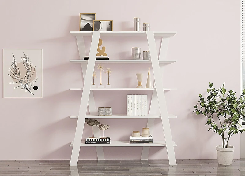 Hanah Home Scandinavian Style Bookshelf, White, 120 x 150 x 25 cm, 100% Melamine Coated Particle Board, 18 mm Thick, Numerous Shelves for Additional Storage