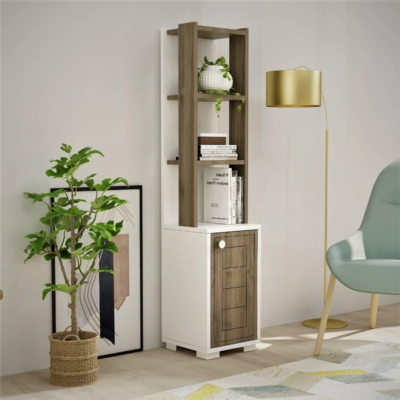 Elegant Bookshelf, White & Walnut, 29.6 x 134.6 x 21.6 cm, 100% Melamine Coated Particle Board, 18 mm Thick, Stylish Storage for Home and Office