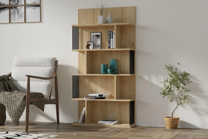 Hanah Home Sapphire Bookshelf, 80 cm x 160 cm x 21.8 cm, 100% Melamine Coated Particle Board, 18 mm Thick, Wall-Mountable, Stylish Storage Solution for Modern Spaces