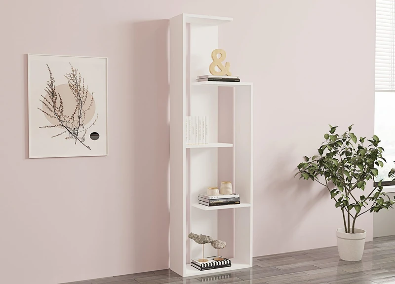 Hanah Home Scandinavian Style Bookshelf, White, 50 x 160 x 19.6 cm, 100% Melamine Coated Particle Board, 18 mm Thick, Wall Mountable, Multiple Shelves, Stylish Storage Solution