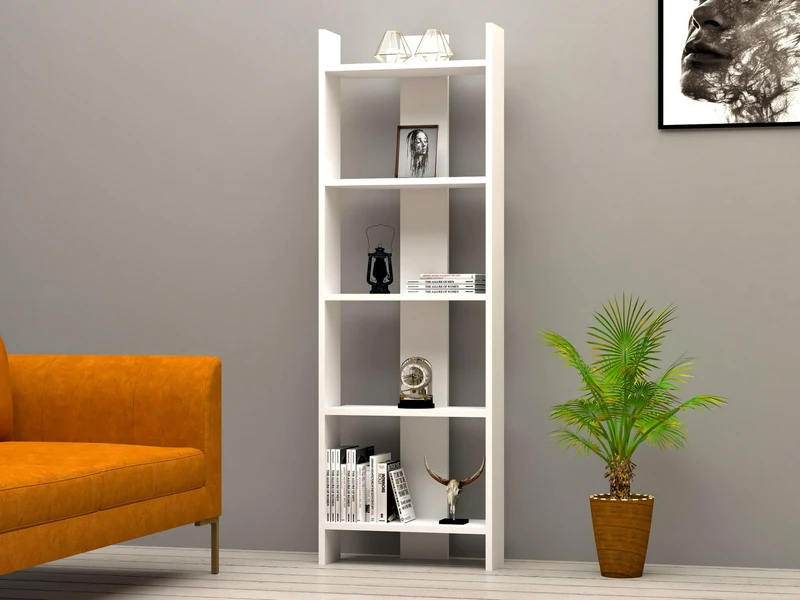 Hanah Home Scandinavian Wall-Mounted Bookshelf, White, 52.4 x 149 x 22.6 cm, 100% Melamine Coated Particle Board, 18 mm Thick, Stylish & Space-Saving Design - Image 1