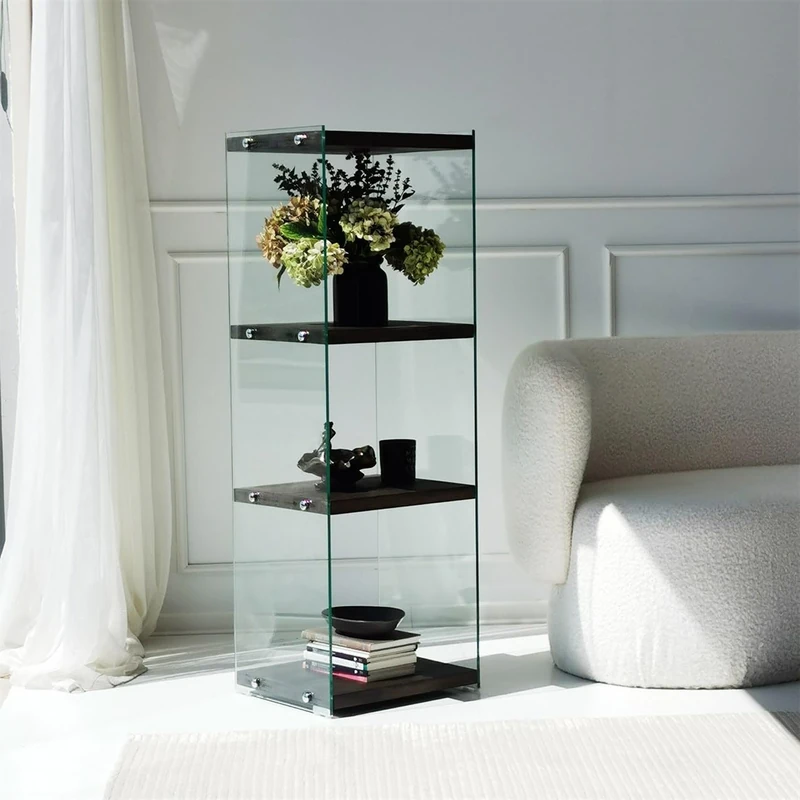 Stylish Anthracite Bookshelf, 120 cm Height x 40 cm Width x 35 cm Depth | 100% Solid Wood Frame & 100% Tempered Glass | Disassembled for Easy Assembly