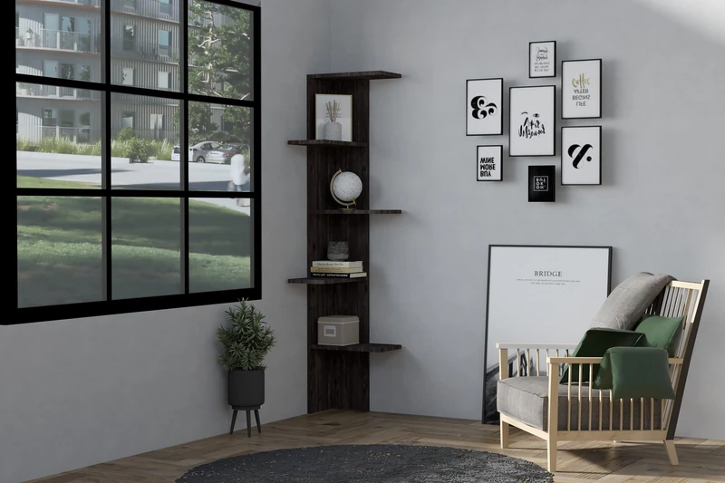 Modern Anthracite Bookshelf, 160 cm Height, 40 cm Width, 24 cm Depth | 100% Melamine Coated, 18 mm Thick | Wall-Mountable, Stylish Scandinavian Design