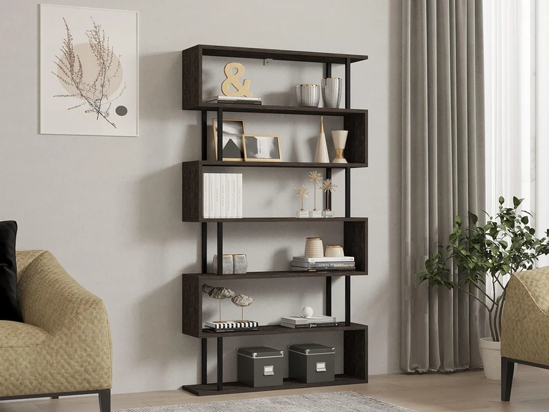Hanah Home Stylish Anthracite Bookshelf, 90 cm x 162.6 cm x 22 cm, 100% Melamine Coated Particle Board, 18 mm Thick, Wall Mountable, Multiple Shelves for Extra Storage