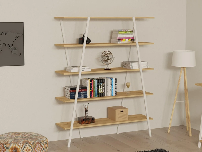 Hanah Home Stylish Bookshelf, Sapphire & White, 120 x 150 x 35.6 cm, 100% Melamine Coated Particle Board, 18 mm Thick, Durable Iron Profile, Modern Design - Image 1