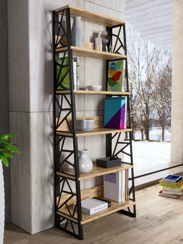 Hanah Home Stylish Atlantic Pine Bookshelf, 60 cm W x 160 cm H x 30 cm D, 100% Chipboard, 18 mm Thick, Metal Edges, Wall Mountable, Multiple Shelves
