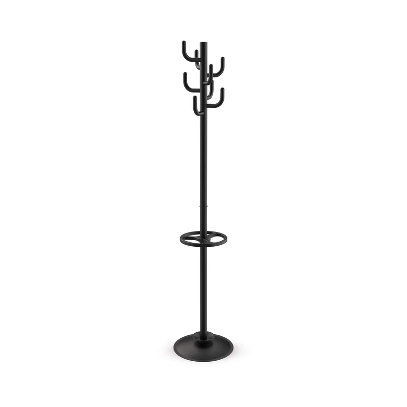 MAUL MAULpolaris Coat Rack 36.5 x 36.5 x 177 cm Coat Stand with Umbrella Holder and 8 Hooks Hallway Coat Rack for Office, Reception Area, Sturdy Steel Clothes Rack, Black
