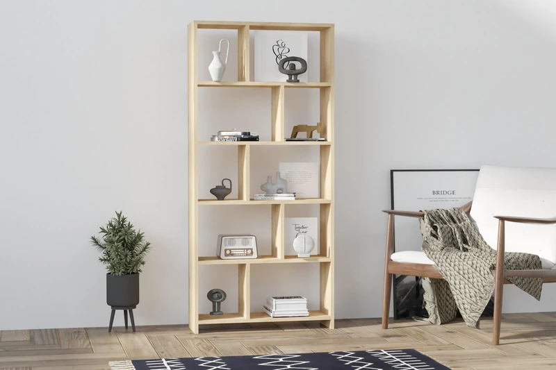 Hanah Home Sapphire Bookshelf, 70 cm x 161.8 cm x 22 cm, 100% Melamine Coated Particle Board, 18 mm Thick, Wall Mountable, Multiple Shelves, Stylish Storage Solution - Image 1