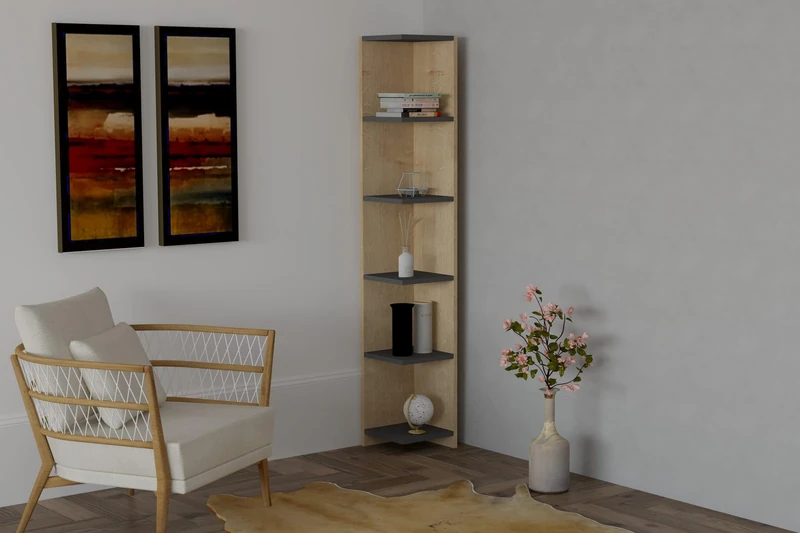 Hanah Home Scandinavian Bookshelf, Sapphire & Anthracite, 160 cm x 25 cm x 25 cm, 100% Melamine Coated Particle Board, 18 mm Thick, Stylish & Functional Storage Solution - Image 1