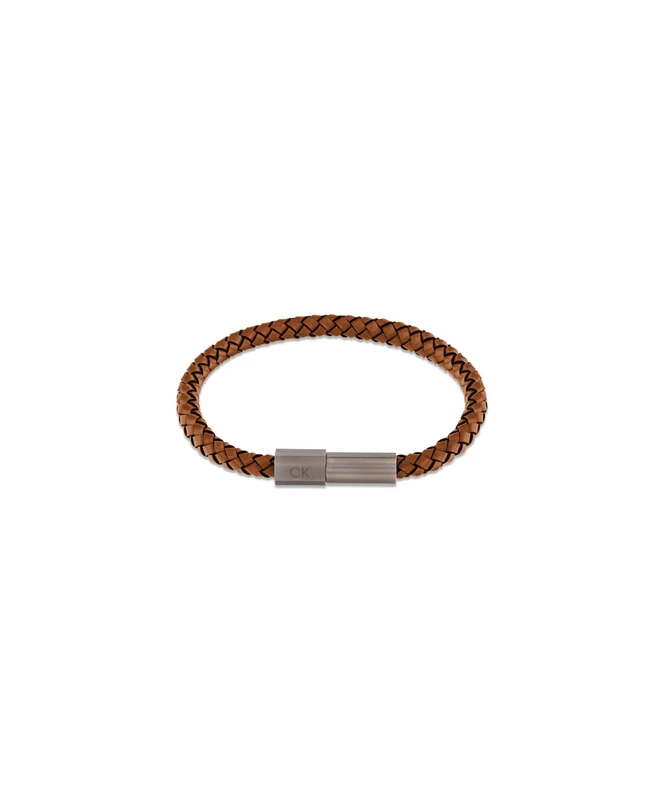 Calvin Klein Men's INDUSTRIAL FACETS Collection Bracelet with Brown Leather and Gunmetal Closure - 35100046