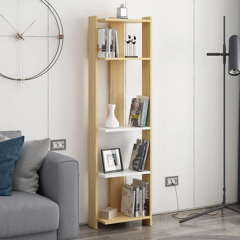 Stylish Oak & White Bookshelf, 165 cm Tall, 100% Melamine Coated, 18 mm Thick, Wall Mountable, Multiple Shelves, Perfect for Modern Home Decor - Image 1