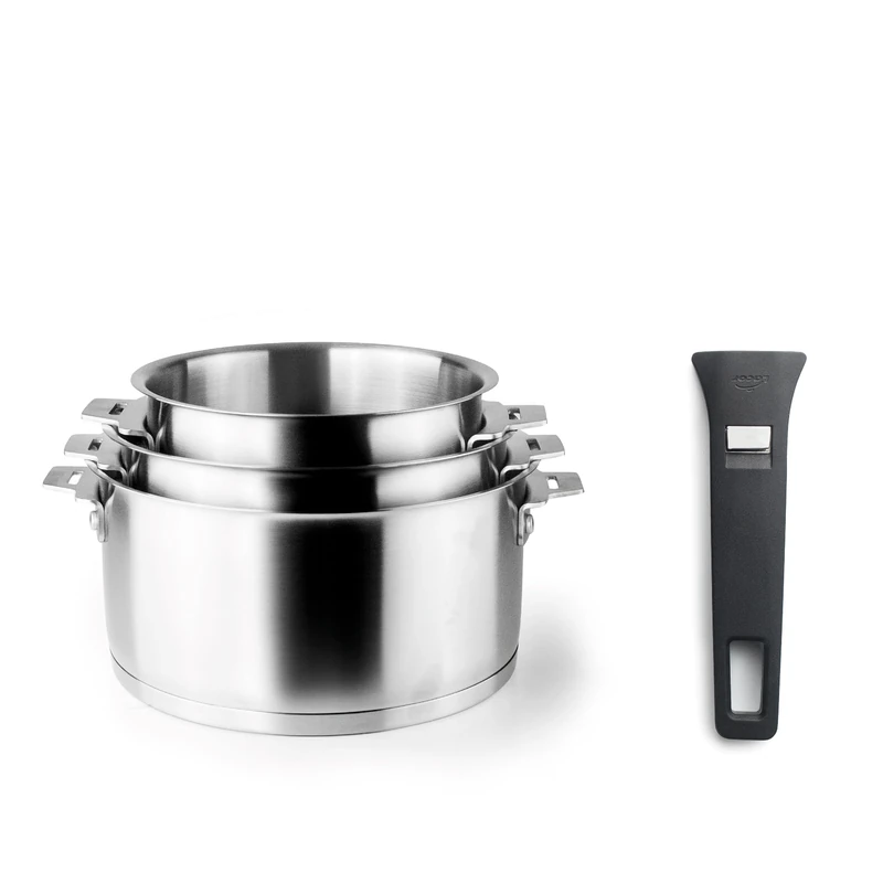 LACOR - 56610 - Set of 3 Combi Saucepans, Plus Handle, Stackable, Suitable for Induction, Dishwasher and Oven, Stainless Steel 18-10, 16 cm, 18 cm and 20 cm