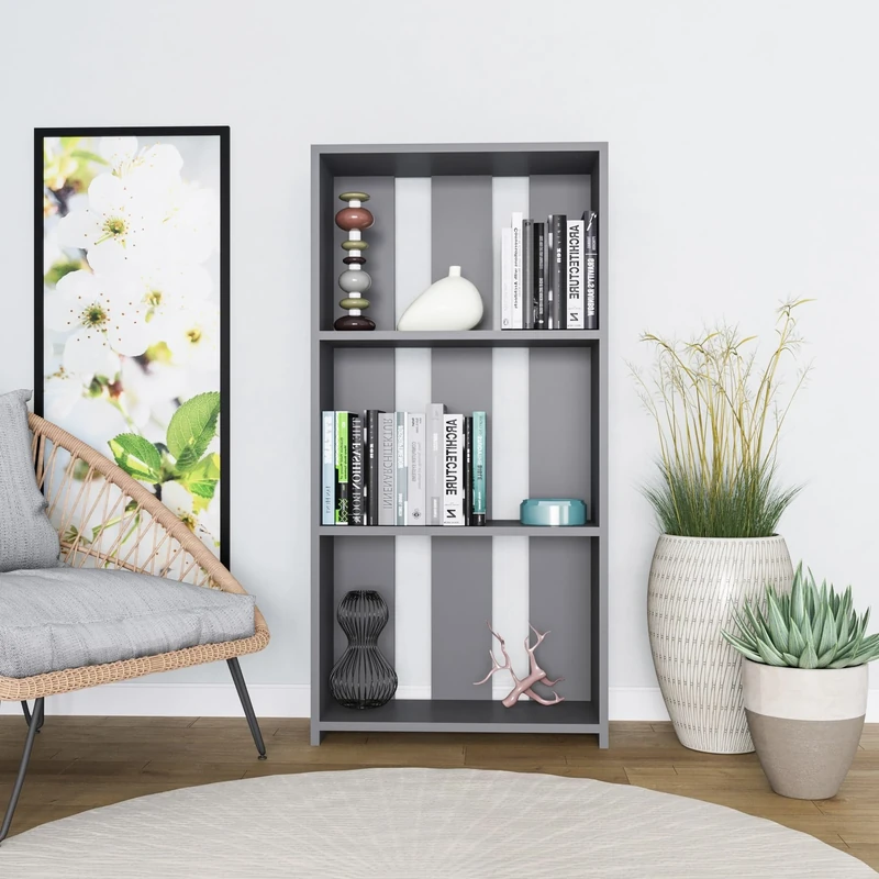Stylish Anthracite Bookshelf, 121.8 cm High, 60 cm Wide, 25 cm Deep | 100% Melamine Coated Particle Board, 18 mm Thick | Wall Mountable, Space-Saving Design - Image 1