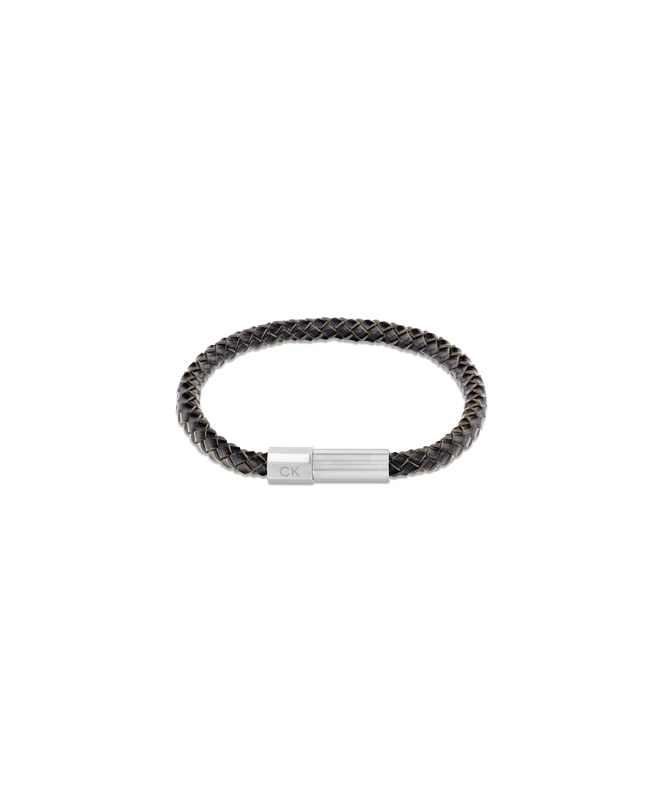 Calvin Klein Men's INDUSTRIAL FACETS Collection Bracelet with Black Leather and Stainless Steel Closure - 35100047