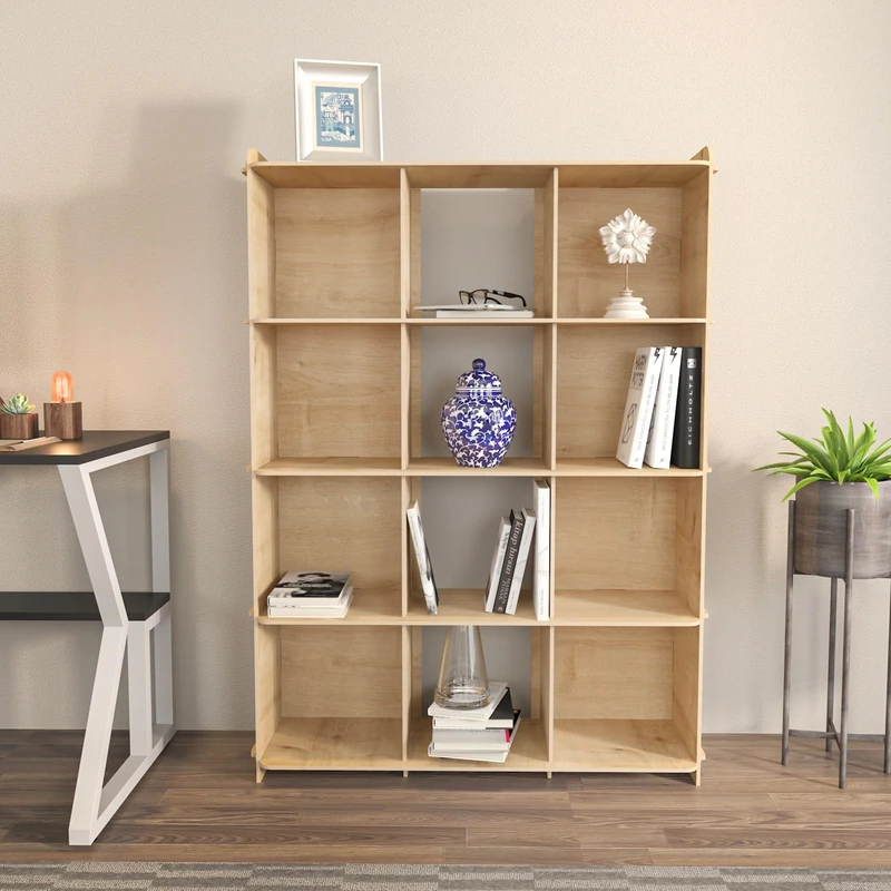 Stylish Oak Bookshelf, 92.5 cm W x 132 cm H x 30 cm D, 100% Melamine Coated Particle Board, 8 mm Thick, Perfect for Modern Home & Office Decor - Image 1