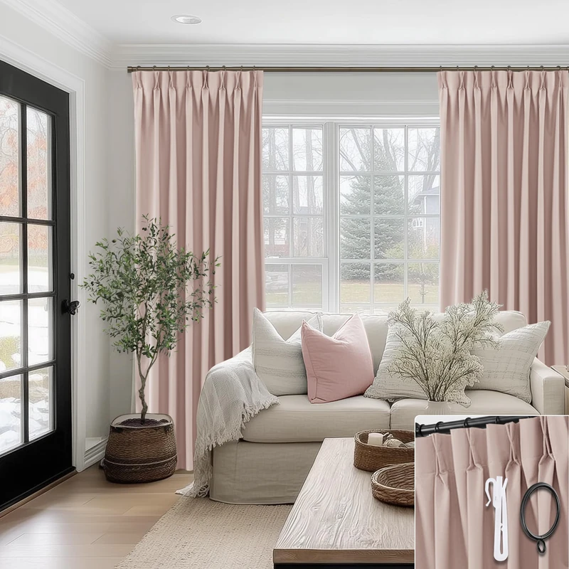 SHINELAND Pink Blackout Curtains for Girls Room 2 Panels,Pretty Neutral Boho Vintage Dusty Rose Light Pink Linen Curtains for Bedroom Living Room,84 Inches Long