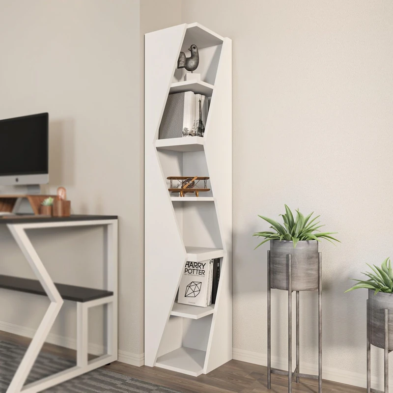 Elegant White Bookshelf, 165 cm Height, 31.8 cm Width, 100% Melamine Coated Particle Board, 18 mm Thickness, Perfect for Modern Home & Office Decor - Image 1