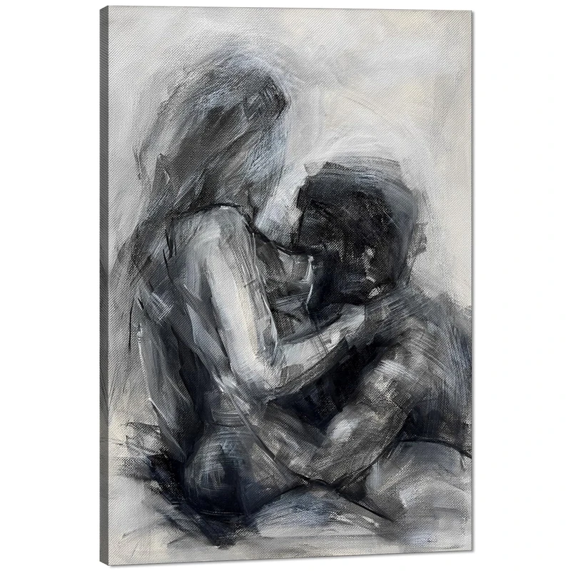 Black and White Sexy Couple Poster Painting Abstract Sexy Couple Canvas Print Nude Woman and Man Portrait Painting for Bedroom Wall Decor 24x36in