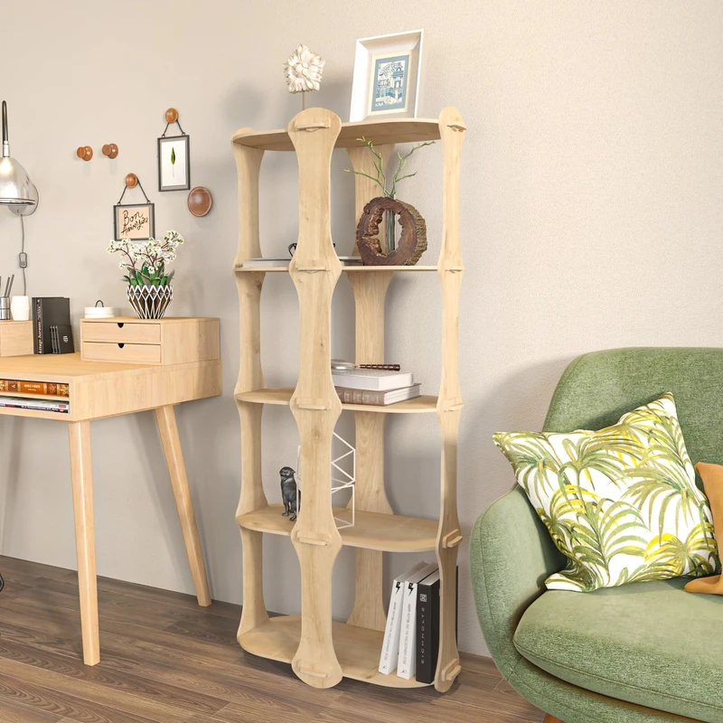 Stylish Oak Bookshelf, 57.6 cm W x 137.5 cm H x 27 cm D, 100% Melamine Coated Particle Board, 8 mm Thick, Perfect for Modern Home & Office Decor - Image 1