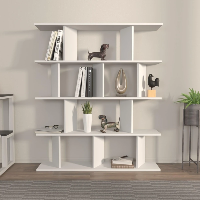 Stylish White Bookshelf, 120 cm x 141 cm x 24.6 cm, 100% Melamine Coated Particle Board, 18 mm Thick, Perfect for Modern Home & Office Decor - Image 1