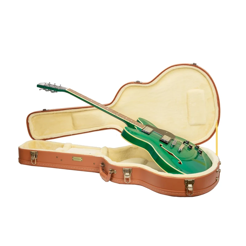 Crossrock Relief Series 335 Guitar Case for ES-335 & Semi-Hollow Electric Guitars | Carved Red Wood Finish, Ivory Plush Interior, Lock – Premium Wooden Hardshell -Redwood (CRW630SARO)