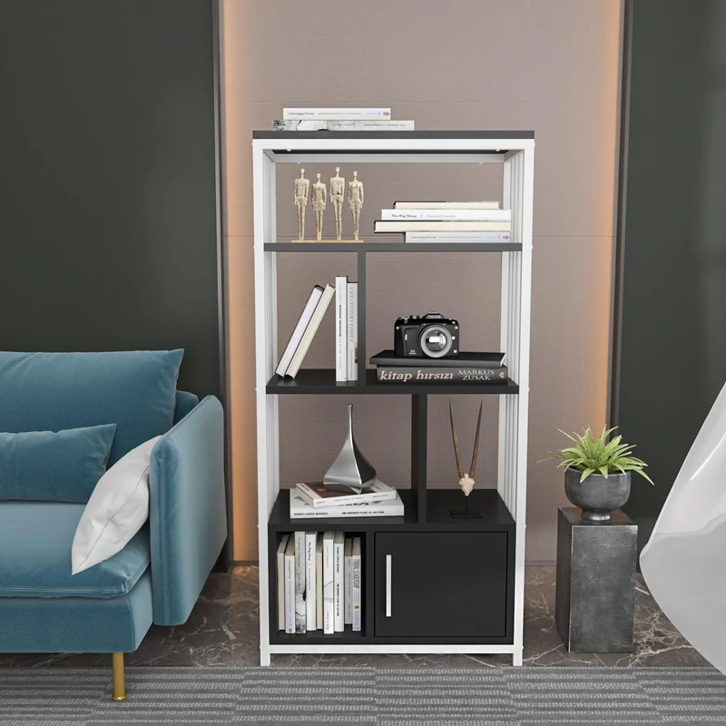 Stylish Bookshelf, White & Anthracite, 60 x 120 x 29.6 cm, 100% Melamine Coated Particle Board, 18 mm Thick, Perfect for Modern Home & Office Decor