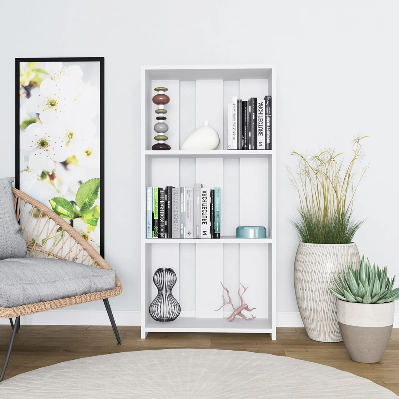 Stylish White Bookshelf, 121.8 cm Height, 60 cm Width, 25 cm Depth | 100% Melamine Coated Particle Board, 18 mm Thick | Wall Mountable, Space-Saving Design - Image 1