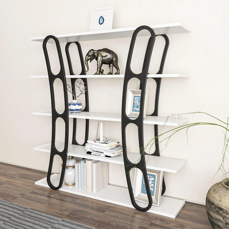 Stylish Bookshelf, 120 cm x 120 cm x 25 cm, White & Black, 100% Melamine Coated Particle Board, 18 mm Thick, Modern Design for Home and Office