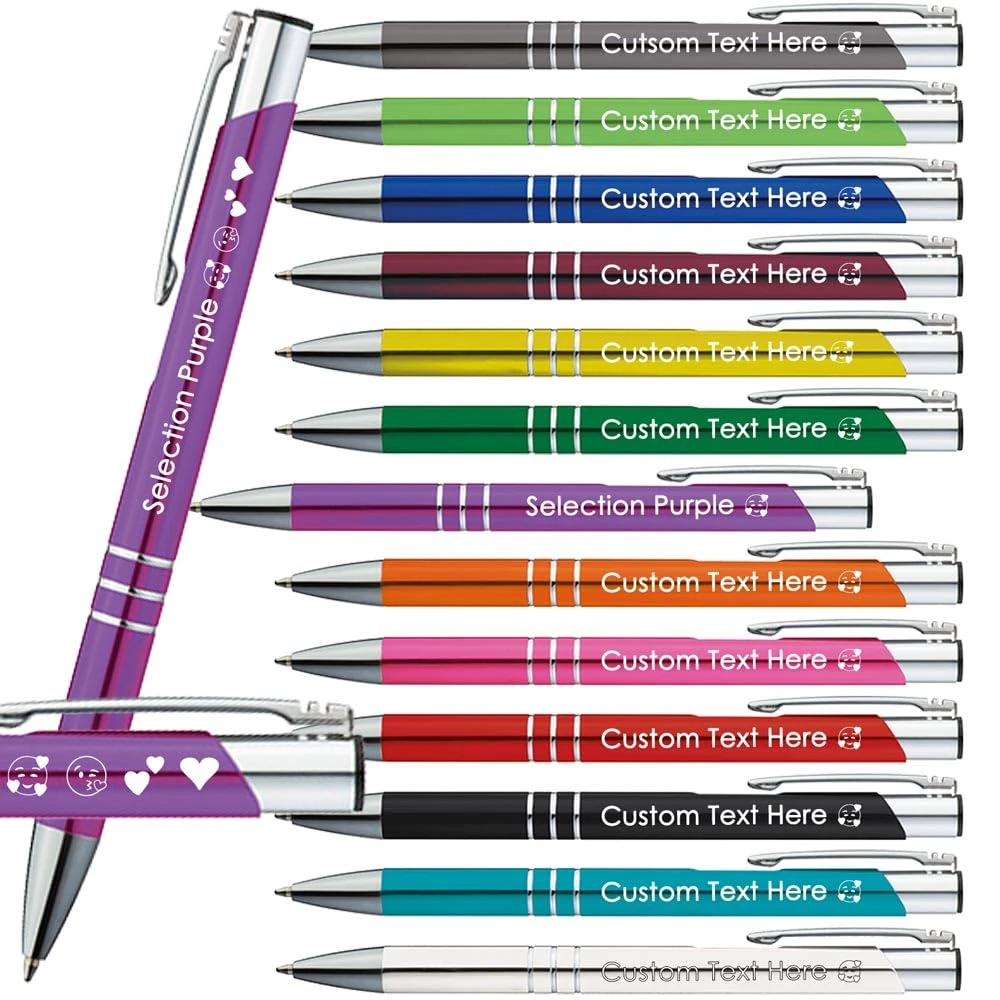 Juwelier Schönschmied Ballpoint Pens with Engraving | Emojis Engraving Possible | 13 Colours | Promotional Ballpoint Pens with Desired Engraving | Personalised Pens (Purple, 1000)
