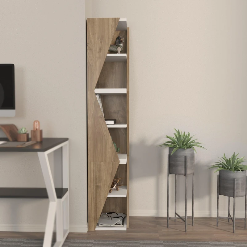 Elegant Walnut & White Bookshelf, 165 cm Height, 31.8 cm Width, 100% Melamine Coated Particle Board, 18 mm Thickness, Stylish Storage for Modern Homes - Image 1