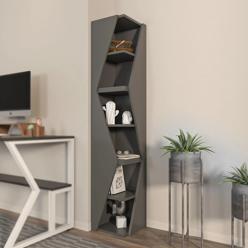 Stylish Anthracite Bookshelf, 165 cm Height, 31.8 cm Width, 100% Melamine Coated Particle Board, 18 mm Thickness, Perfect for Modern Home Decor & Storage - Image 1
