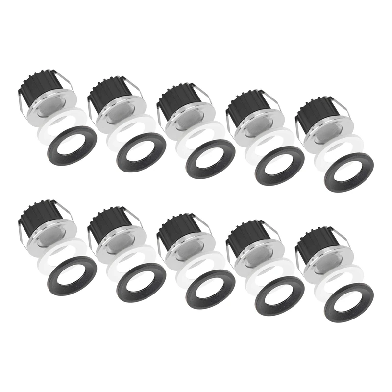 Sigmaled Lighting, Mini LED Recessed Spotlights Aluminium 3W Dimmable IP54 Indoor/Outdoor 4000K Neutral White 300 lm 220V-230V 3 Finishes White/Chrome/Black, Pack of 10 (5 Boxes of 2)
