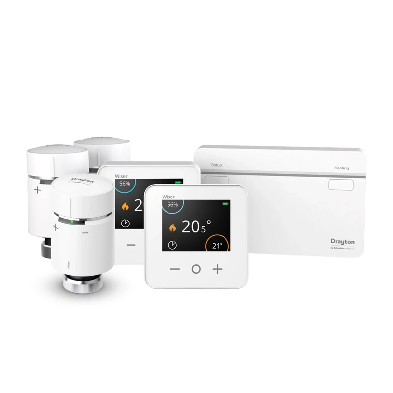 Drayton Wiser Smart Thermostat Heating Kit with 3 x TRV - Heating & Hot Water Control for Combi/Boiler From Anywhere, White
