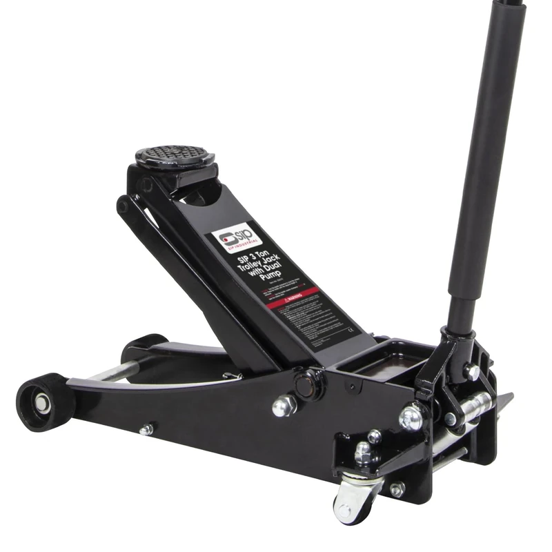 SIP 3 Ton Low Profile Trolley Jack with Dual Piston Pump 80mm to 508mm Lifting Height Hydraulic Jack