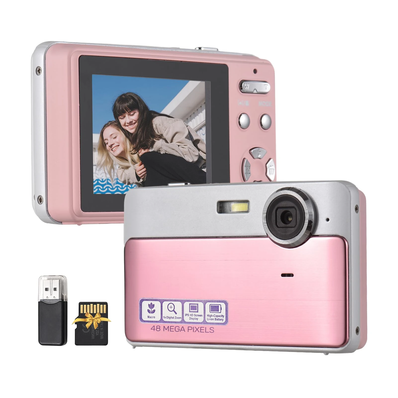 Andoer 1080P Digital Camera 48MP Pocket Digital Video Camera 2.4 Inch Screen Auto Focus 16X Digital Zoom Built-in Battery with 32GB TF Card USB Card Reader Birthday for Teens Students