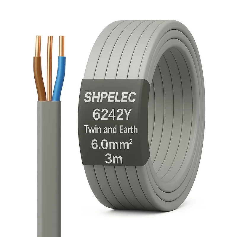 SH|P Electrical® 6mm Twin and Earth Cable with Earth Sleeving – 3m Pack – Premium PVC Insulated Electrical Cable, Ideal for Domestic Wiring and Power Circuits. BASEC Approved. (6mm, 3m)