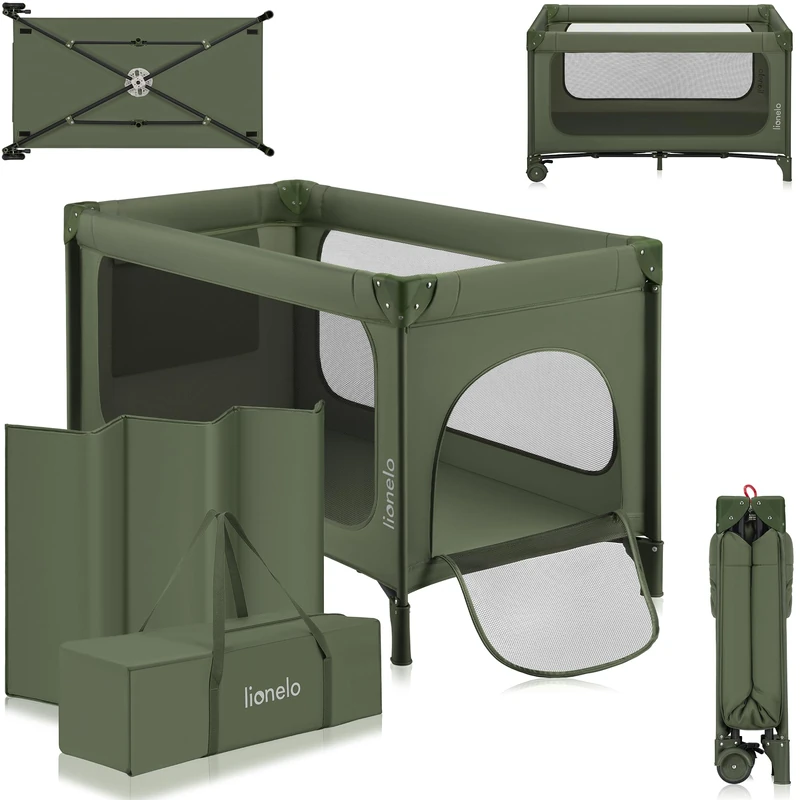 Lionelo Jasmin Easy-Fold Travel Cot - 2-Level Mattress