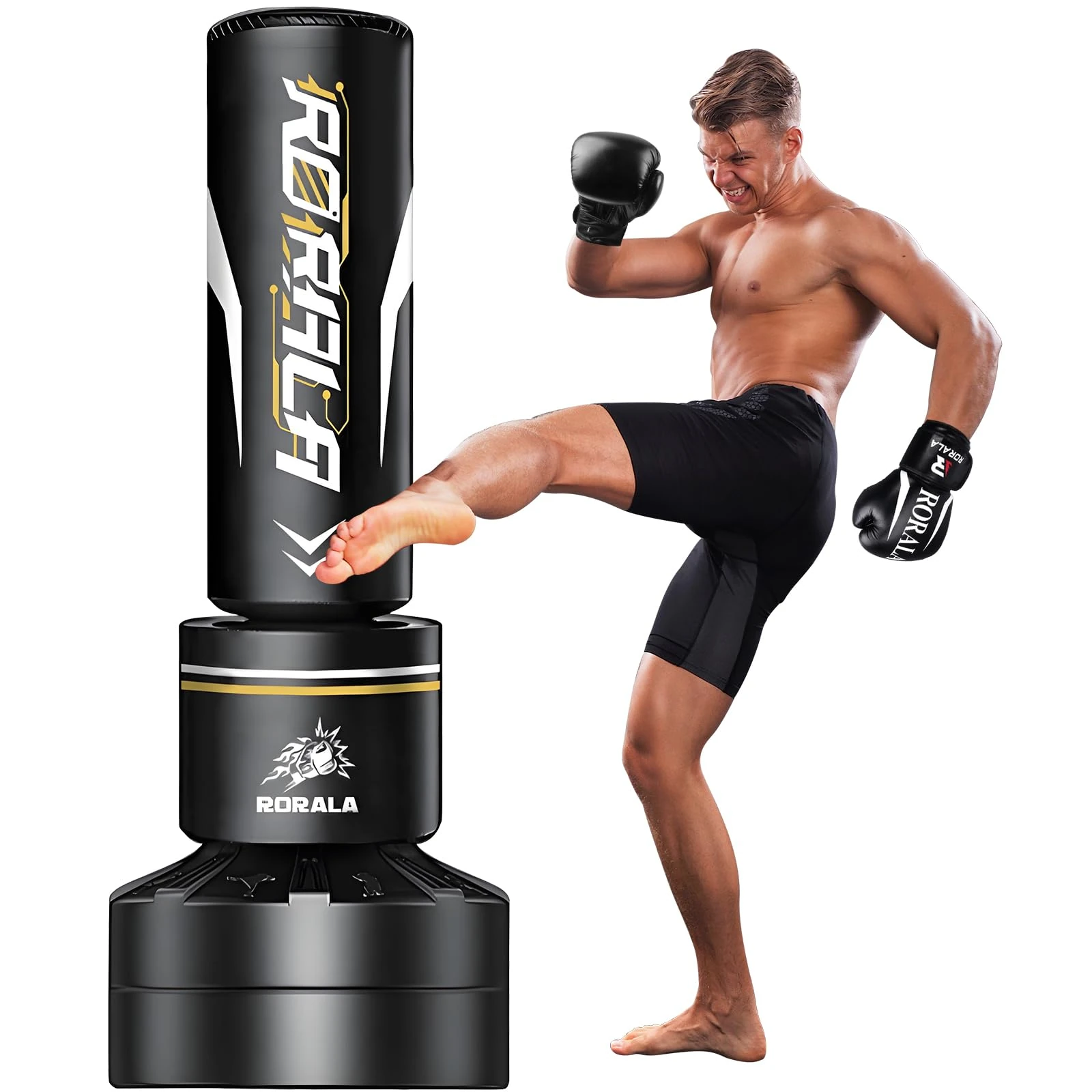 RORALA Freestanding Punching Bag with 12OZ Pro Boxing Gloves,Heavy Bag for Adult, Youth, Men Standing Kickboxing Bag Weight 203LBS