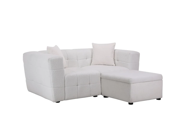 Birlea 2 Seater Sofa Settee With Footstool White Boucle Teddy Fabric Cloud