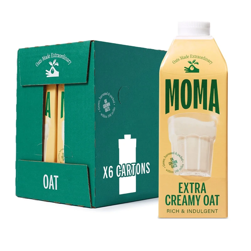 MOMA - Extra Creamy Oat Drink - 750ml x 6 • 100% Plant-Based & Vegan • Made with British Oats for Superior Indulgent, Rich & Creamy Taste • No Added Sugar - Enriched with Vitamins