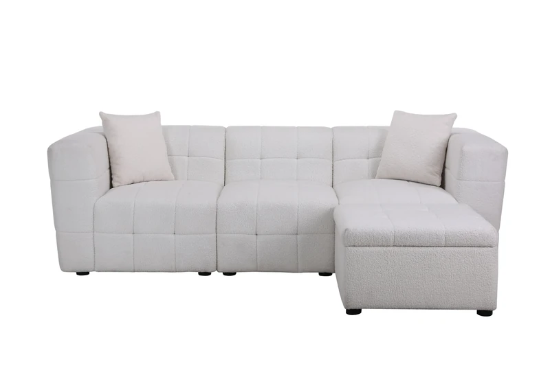 Birlea 3 Seater Sofa Settee With Footstool White Boucle Teddy Fabric Cloud