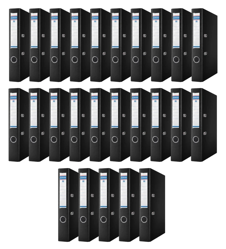 Donau Master Folder Slim Pack of 25 / DIN A4 / 5 cm / 25 Pieces/Black Plastic Cover PP/Carton Paper Slotted Folder Office Folder Ring Binder/Green Dot