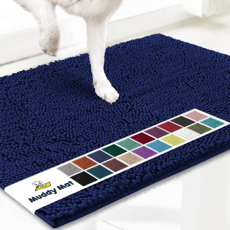 Muddy Mat® Original Dog Door Mat for Muddy Paws, Super Absorbent Microfiber, Non-Slip Washable Pet Rug, Quick Dry Chenille Entryway Carpet, Machine Washable Indoor Outdoor mat, Navy Blue 24"x72"